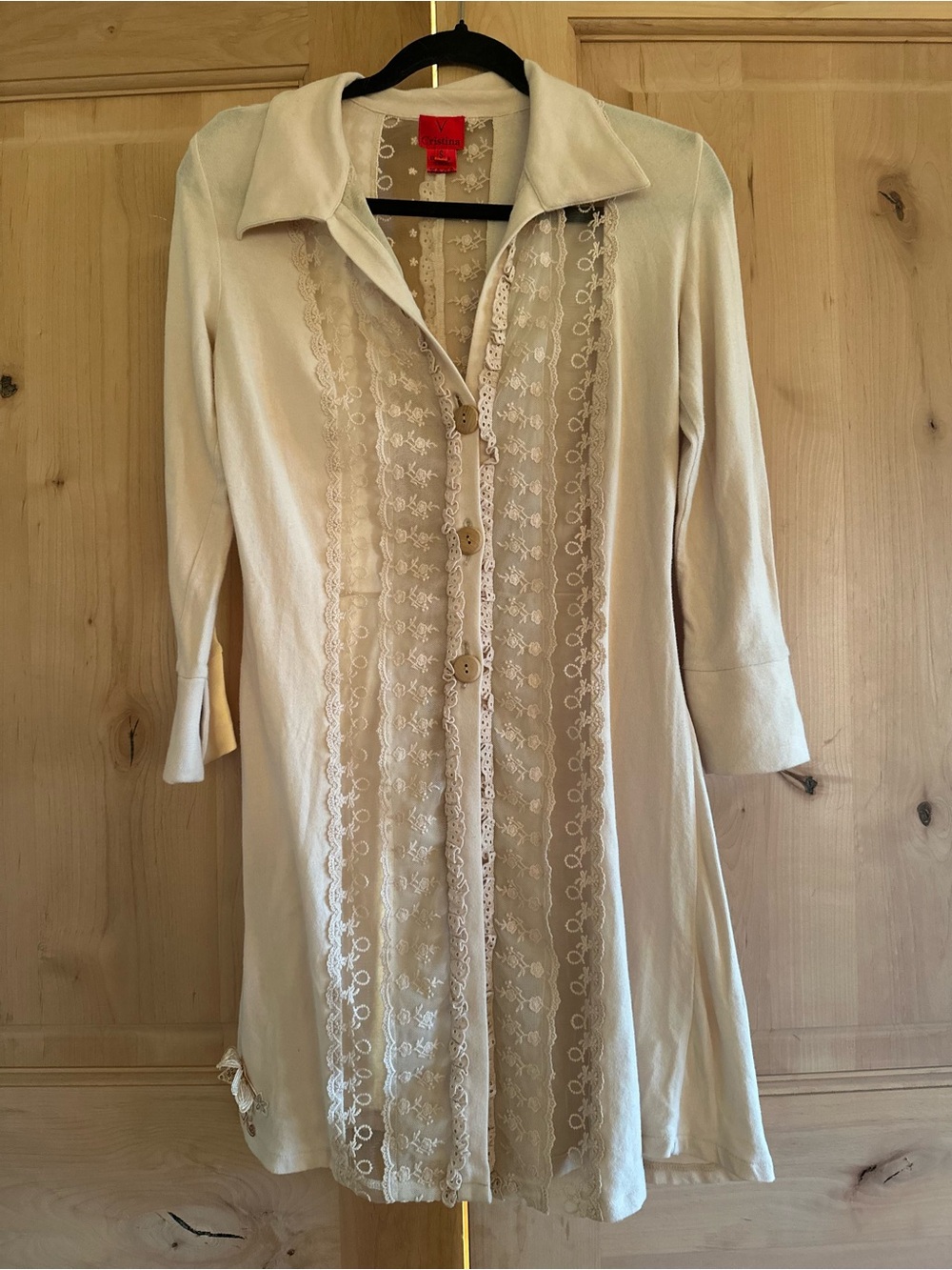 V Cristina Vintage-Inspired Cream Lace-Accent Long Line Cardigan